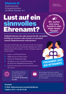 Der Diakonieverein sucht eine Kassierin oder einen Kassier